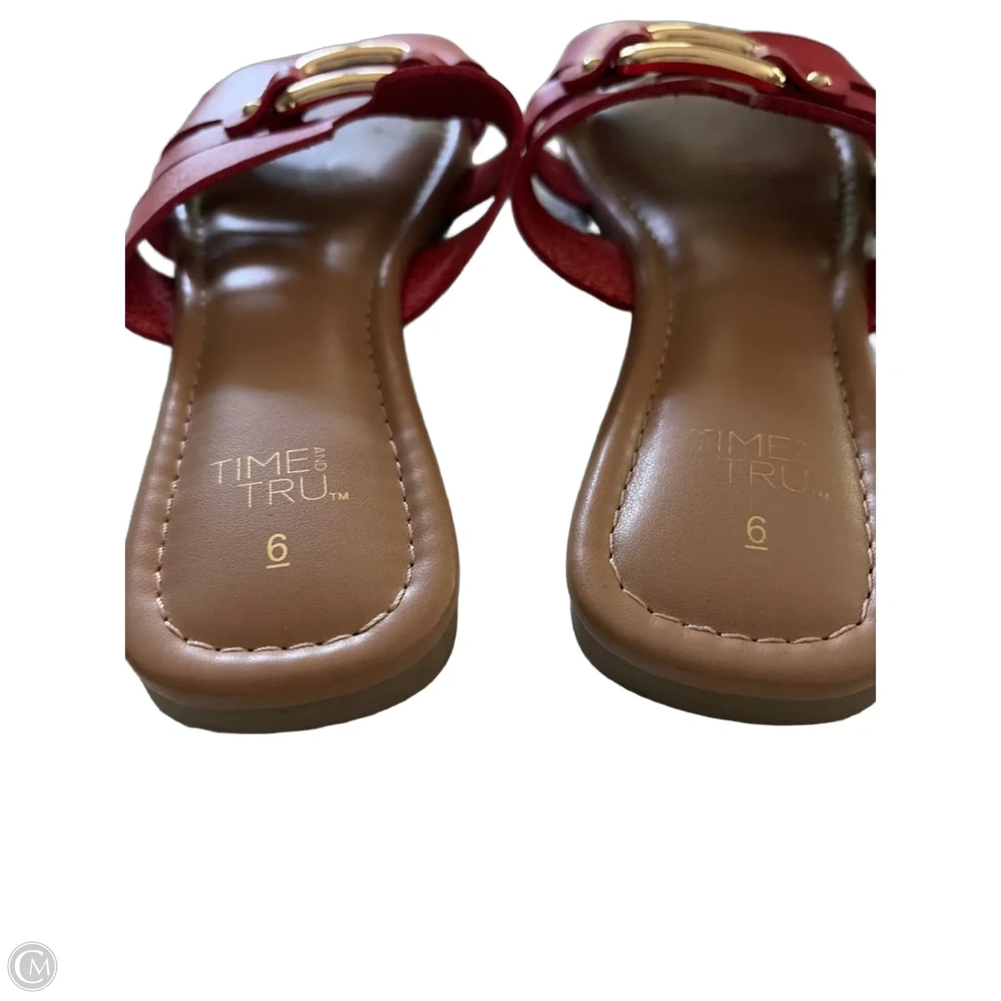 Sandals Flats By Time And Tru In Red & Tan, Size: 6