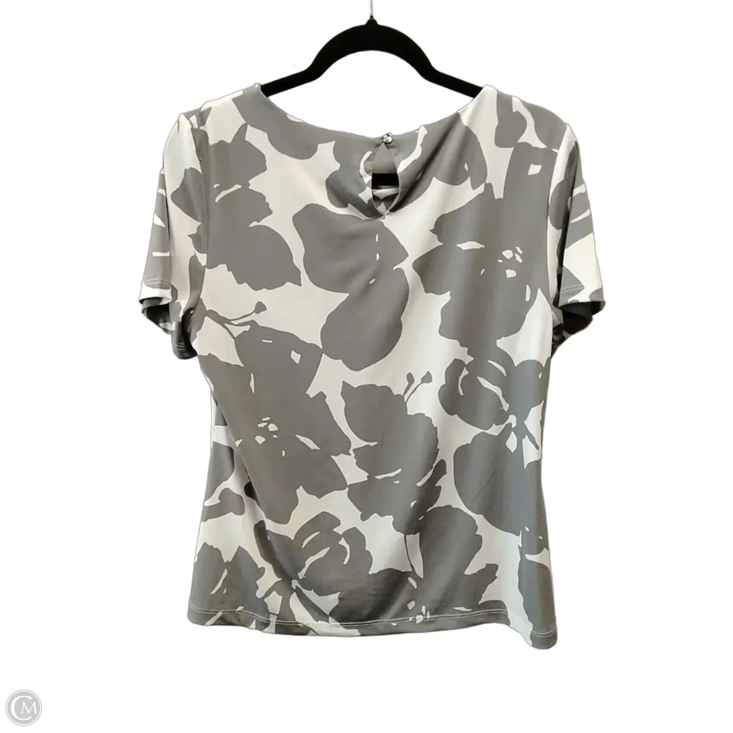 Blouse Short Sleeve By Calvin Klein In Grey & White, Size: L