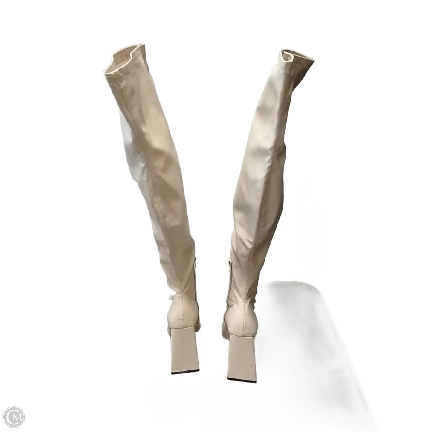 Boots Knee Heels By Clothes Mentor In Beige, Size: 7.5