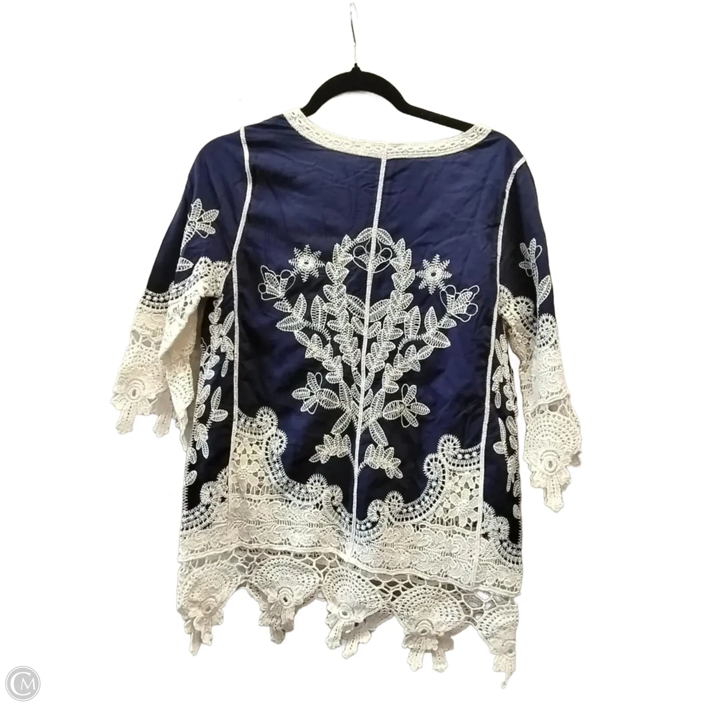 Blouse 3/4 Sleeve By Indigo Thread In Blue & Cream, Size: Xs