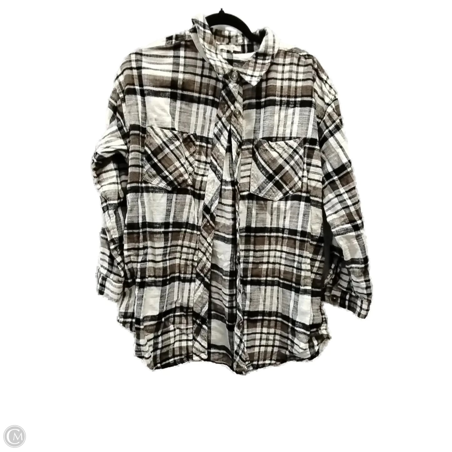 Top Long Sleeve By Maurices In Plaid Pattern, Size: L