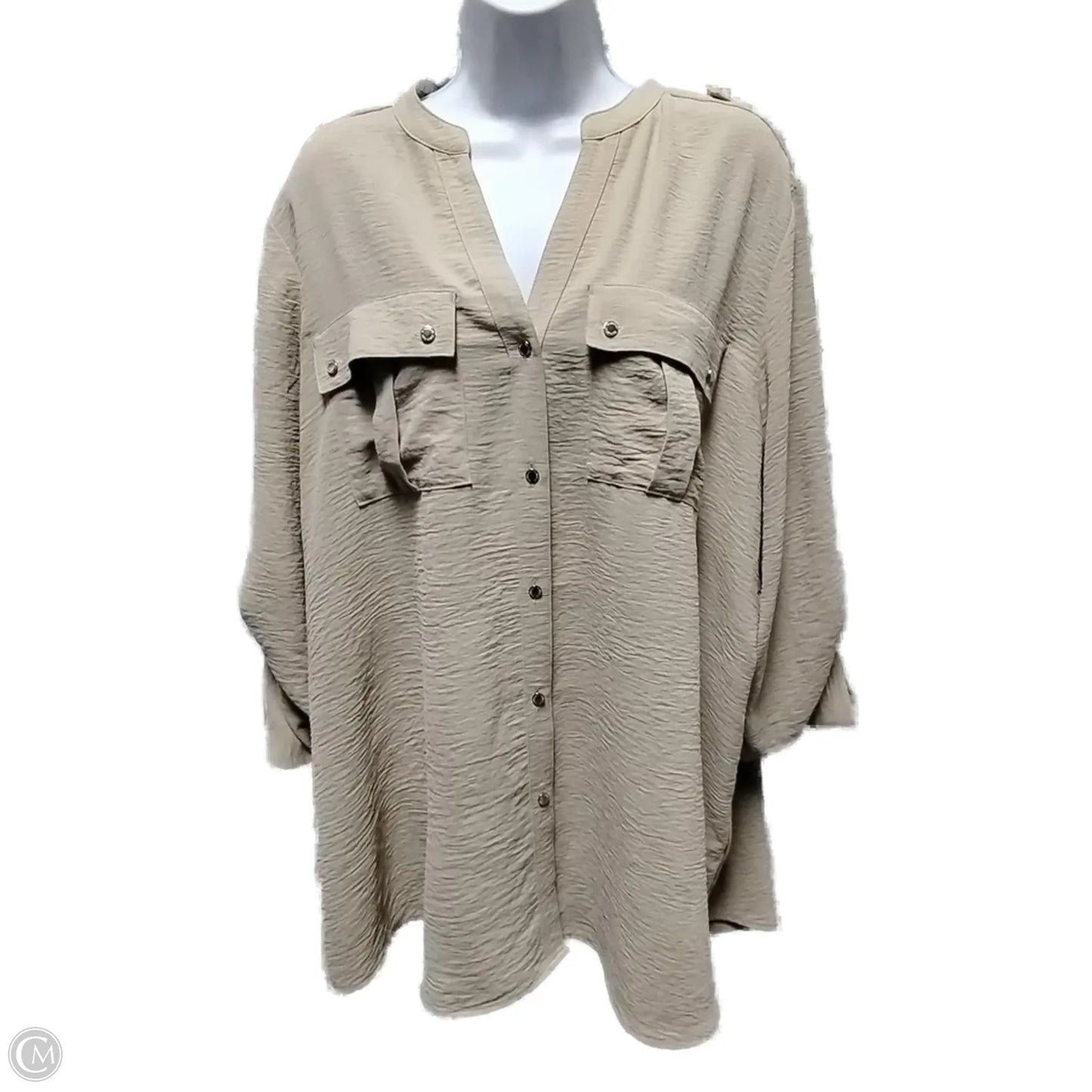 Blouse Long Sleeve By Calvin Klein In Beige, Size: 1x