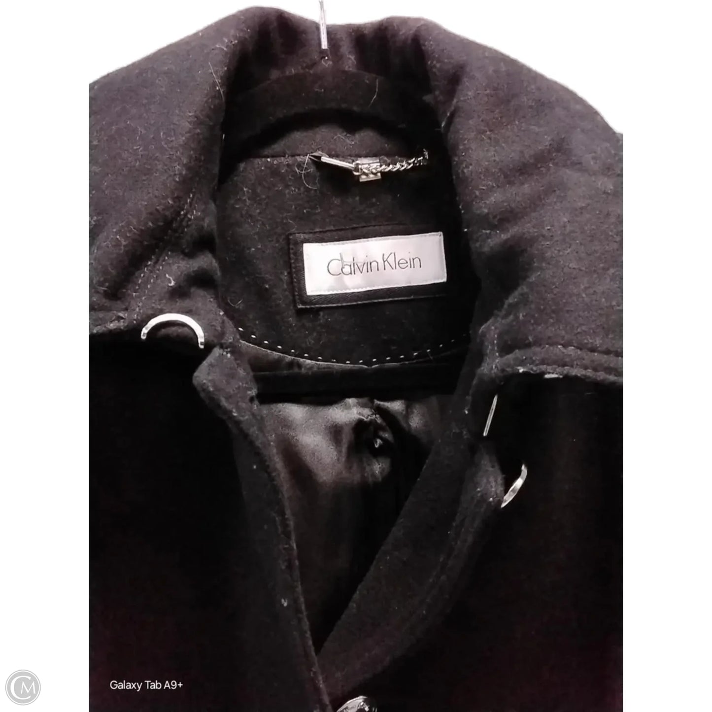 Coat Trench Coat By Calvin Klein In Black, Size: S