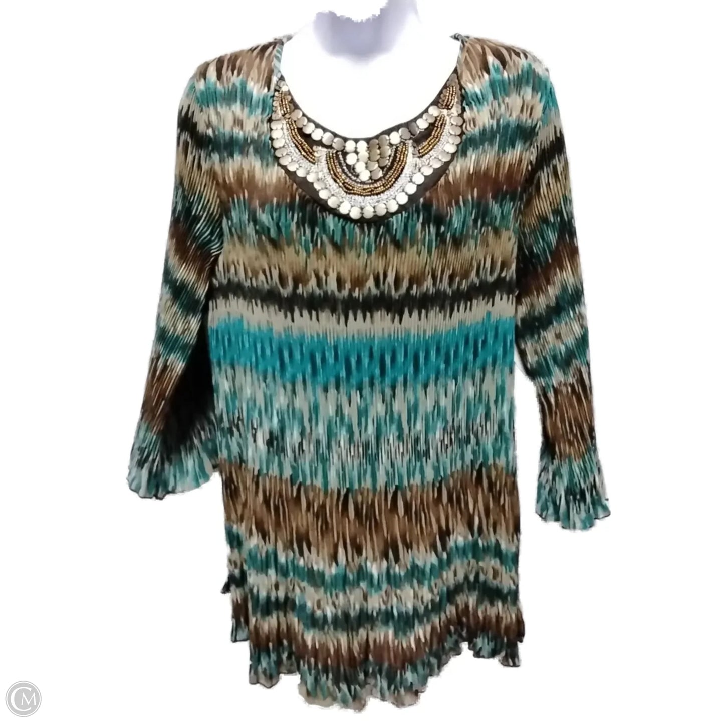 Blouse Long Sleeve By Cj Banks In Blue & Brown, Size: 3x