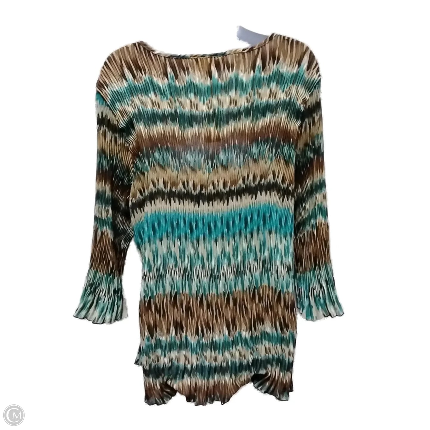 Blouse Long Sleeve By Cj Banks In Blue & Brown, Size: 3x