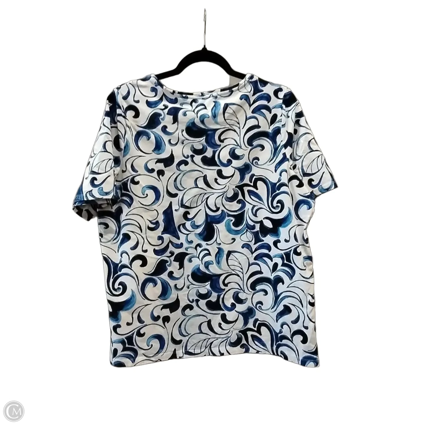 Top Short Sleeve By Talbots In Blue & White, Size: 1x
