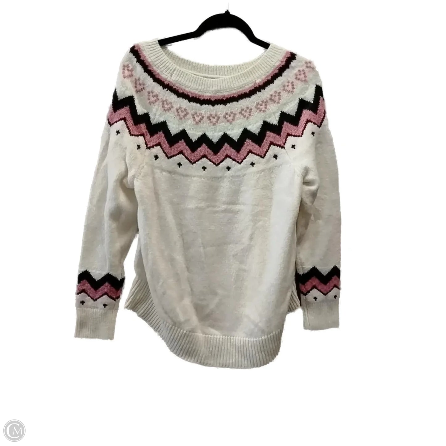 Sweater By Loft In Cream & Pink, Size: M