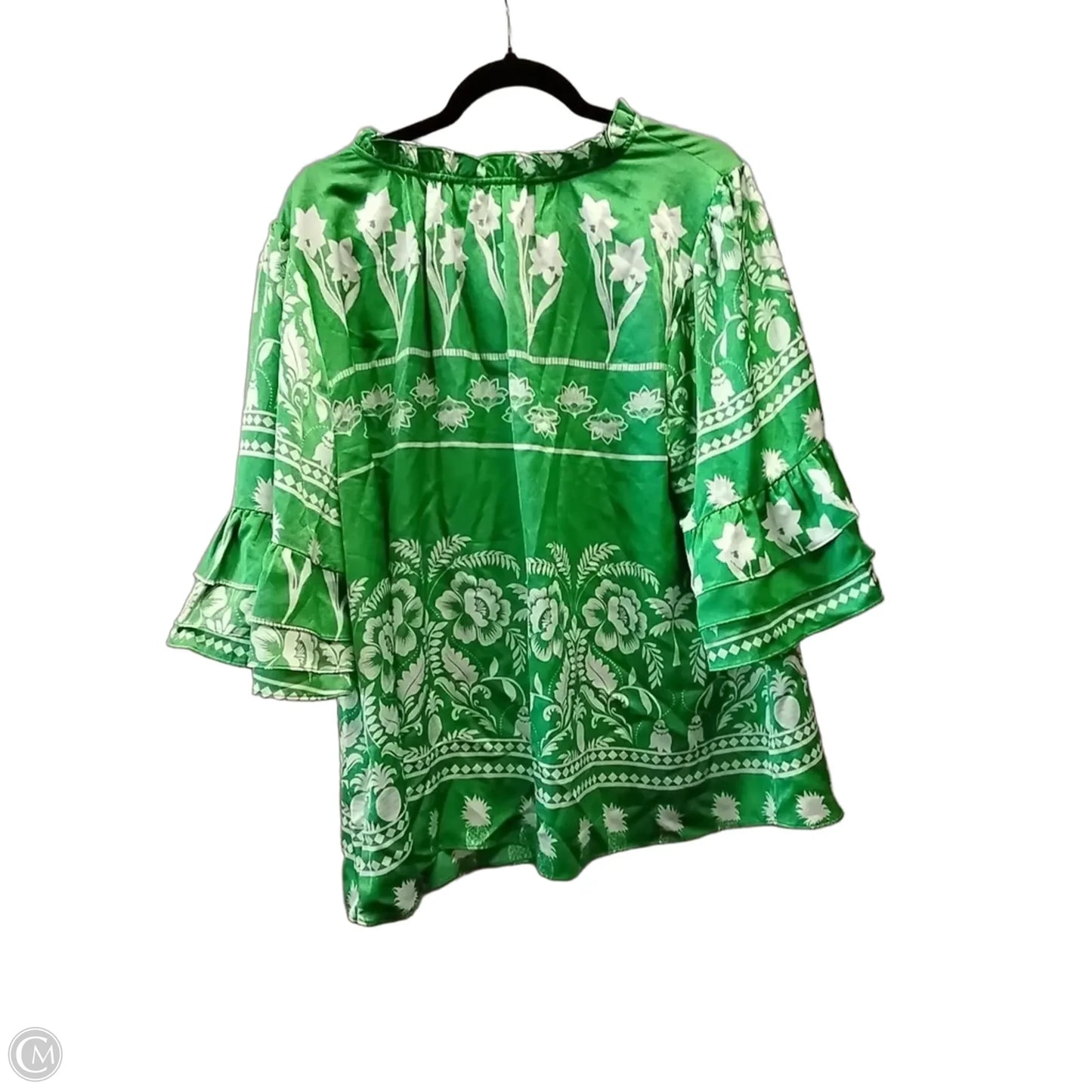 Blouse Long Sleeve By Sugar Lips In Green & White, Size: 3x