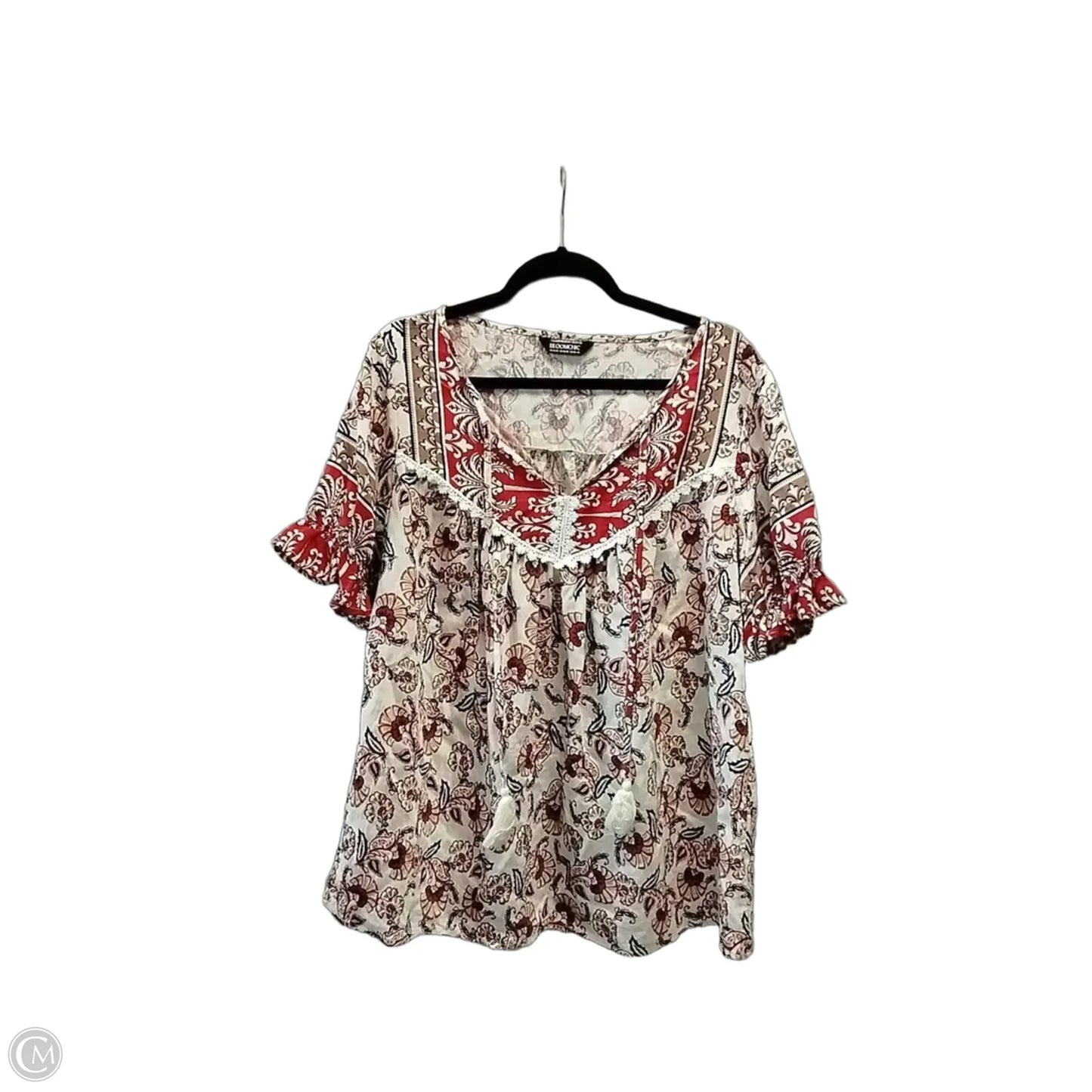 Blouse Short Sleeve By Bloomchic In Red & White, Size: Xl