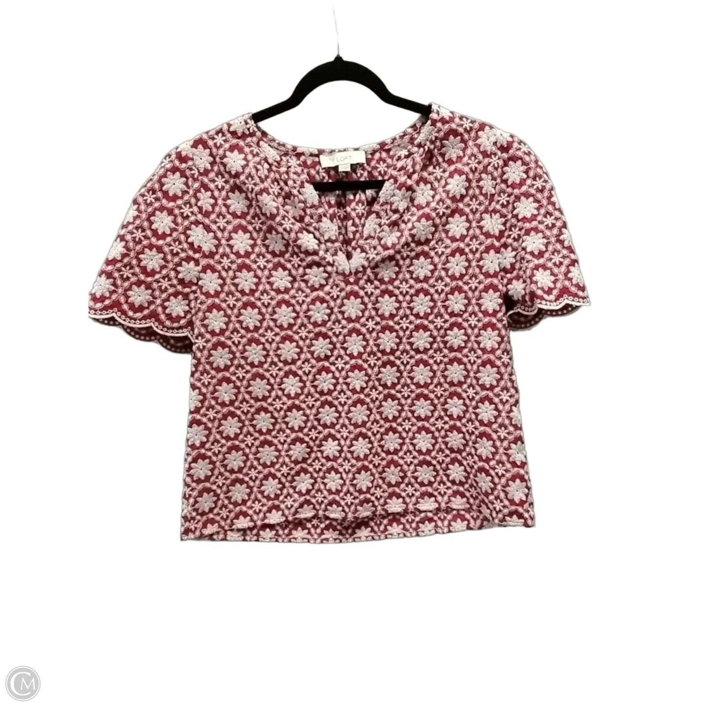 Blouse Short Sleeve By Loft In Red & White, Size: S