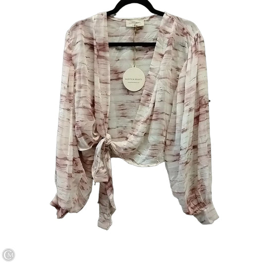 Blouse Long Sleeve By Clothes Mentor In Pink & White, Size: 1x