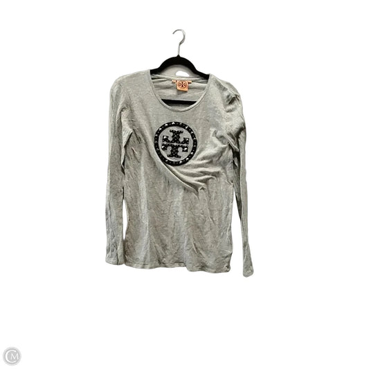 Top Long Sleeve Designer By Tory Burch In Black & Grey, Size: S