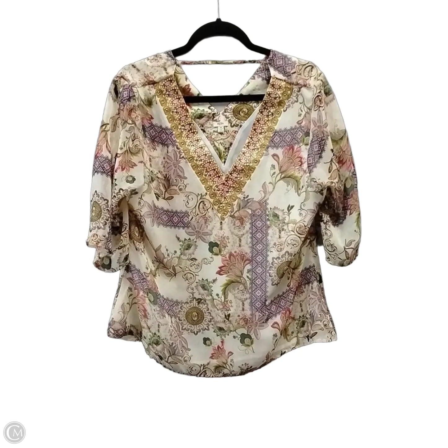 Blouse 3/4 Sleeve By Reba In Geometric Pattern, Size: M