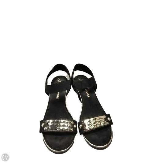 Sandals Heels Wedge By Anne Klein In Black & Gold, Size: 9.5