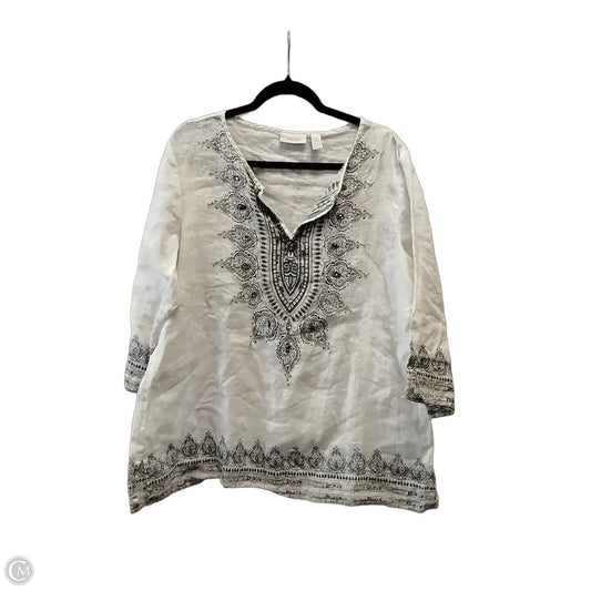 Blouse 3/4 Sleeve By Chicos In Silver & White, Size: L