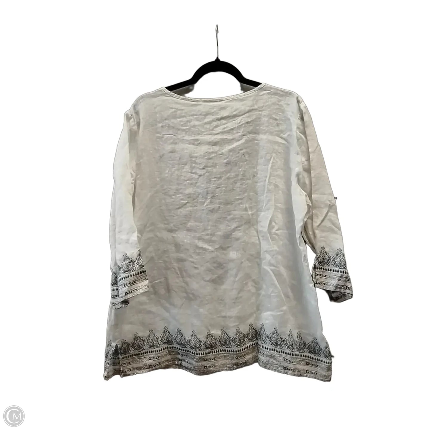 Blouse 3/4 Sleeve By Chicos In Silver & White, Size: L