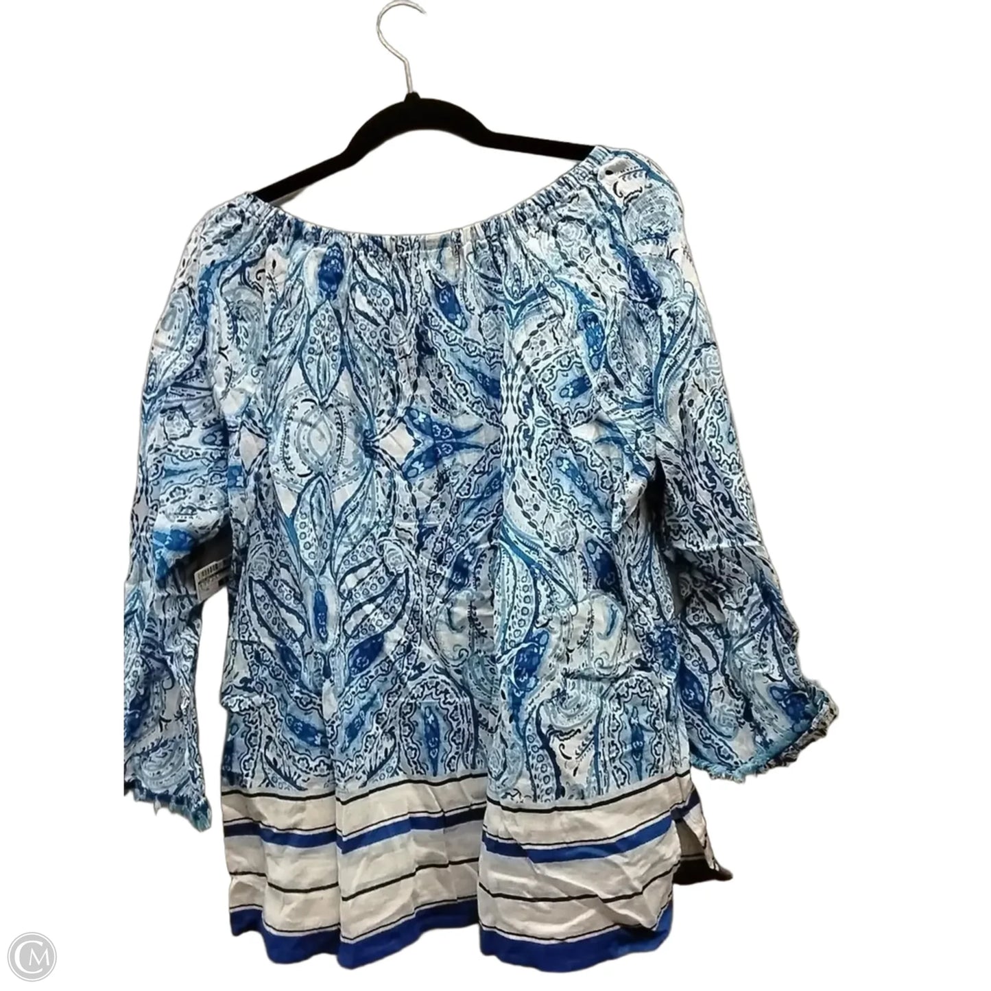 Blouse 3/4 Sleeve By Rafaella In Blue & White, Size: Xl