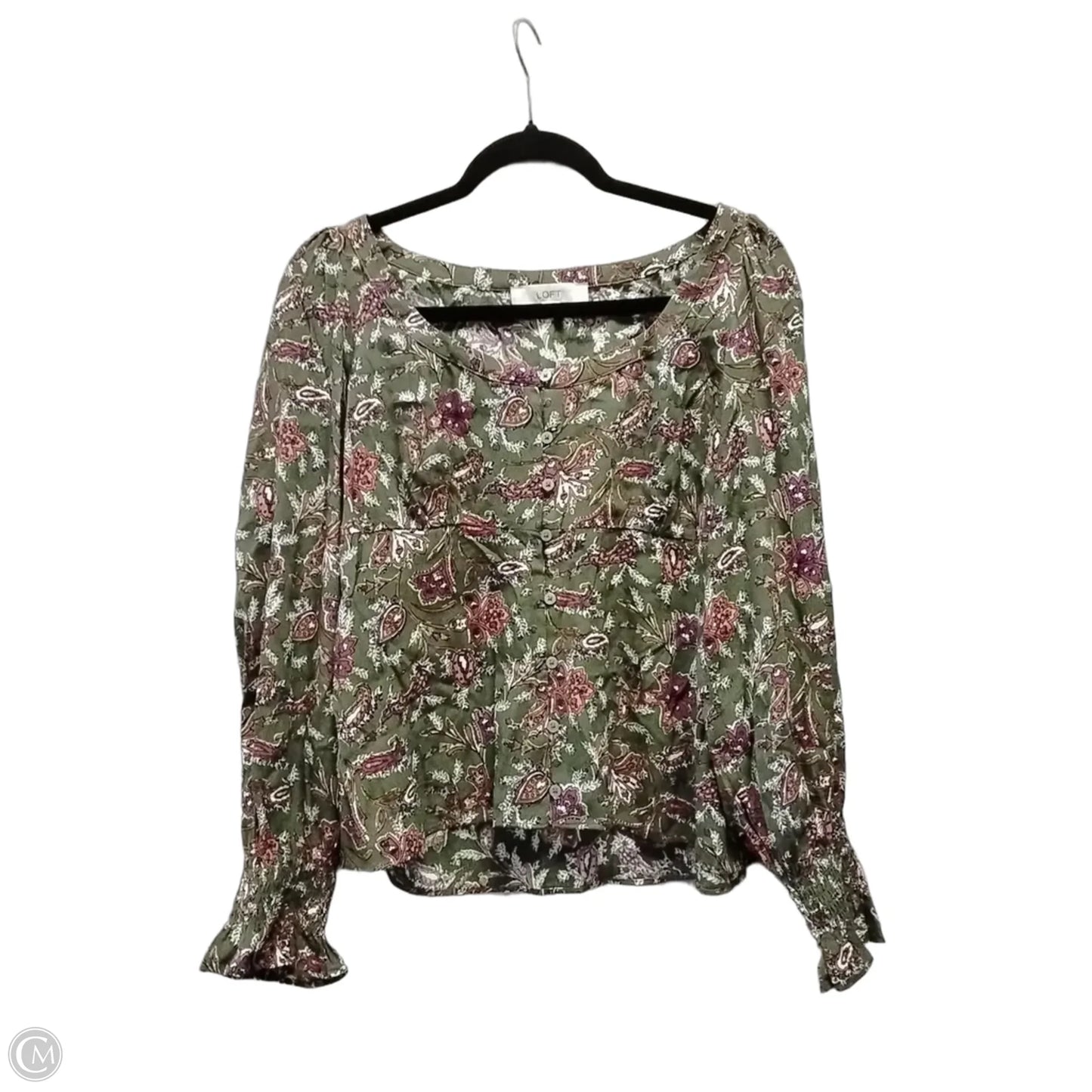 Blouse Long Sleeve By Loft In Green & Pink, Size: Xs
