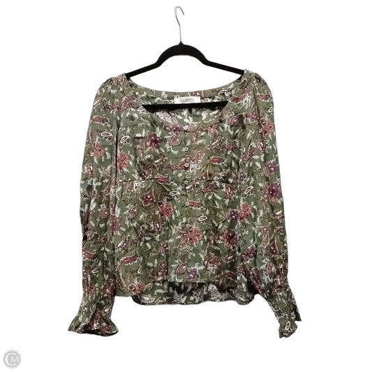 Blouse Long Sleeve By Loft In Green & Pink, Size: Xs
