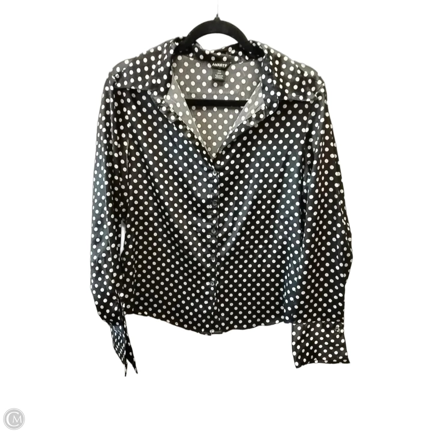 Blouse Long Sleeve By Anxiety In Polkadot Pattern, Size: L