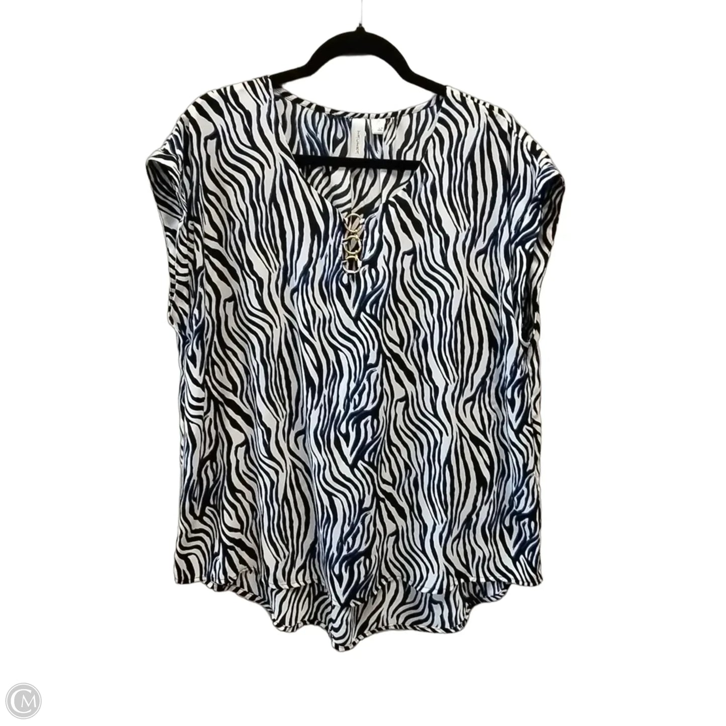 Blouse Short Sleeve By Tacera In Blue & White, Size: Xl