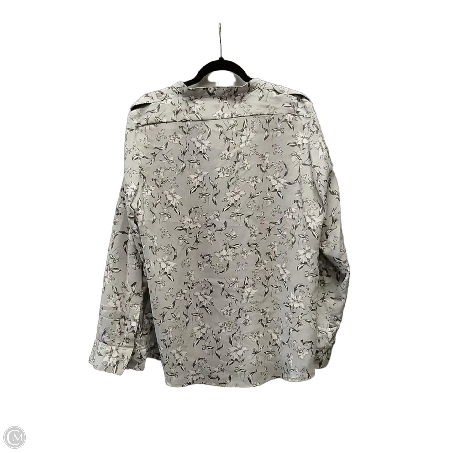 Blouse Long Sleeve By Calvin Klein In Grey & White, Size: Xl