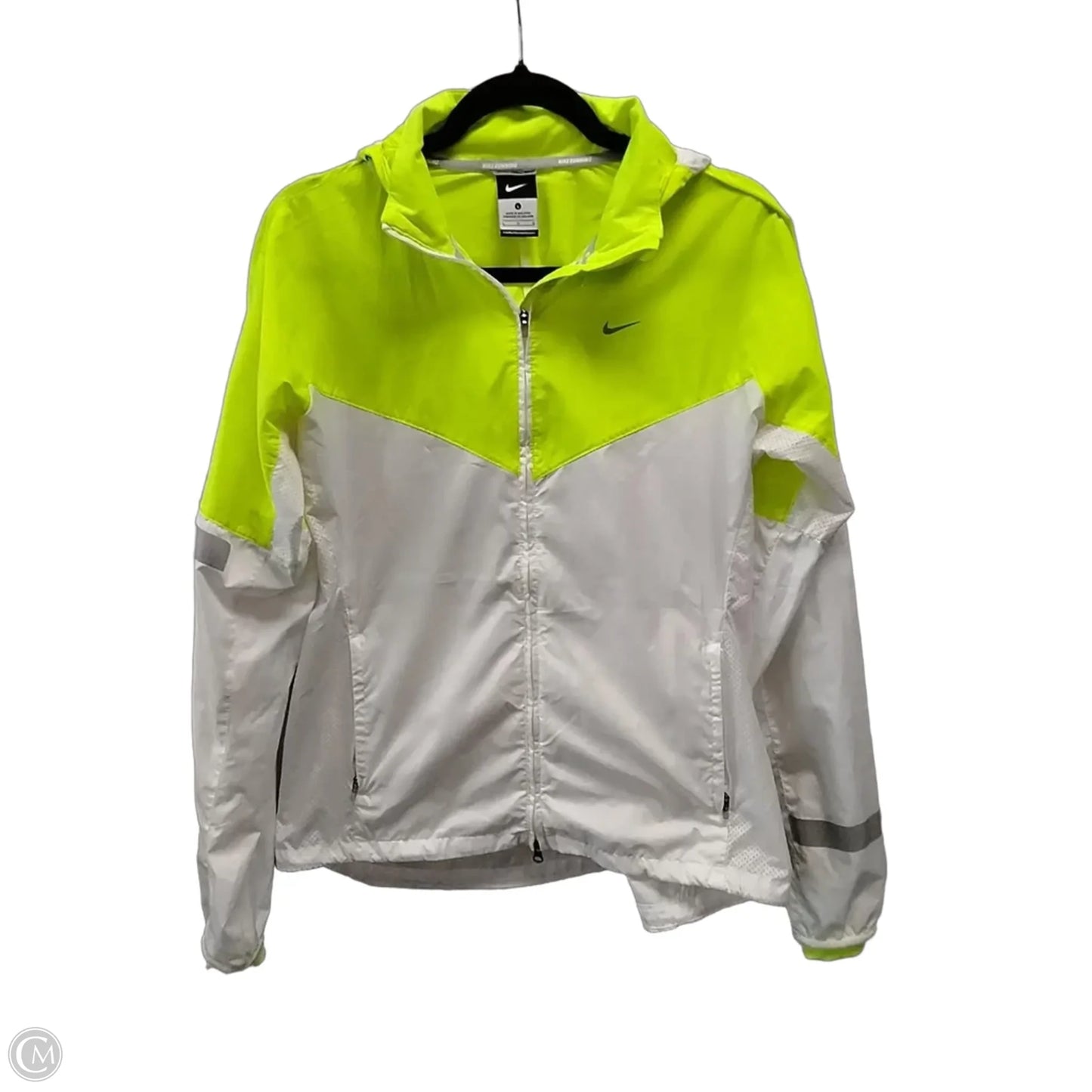 Athletic Jacket By Nike In White & Yellow, Size: L