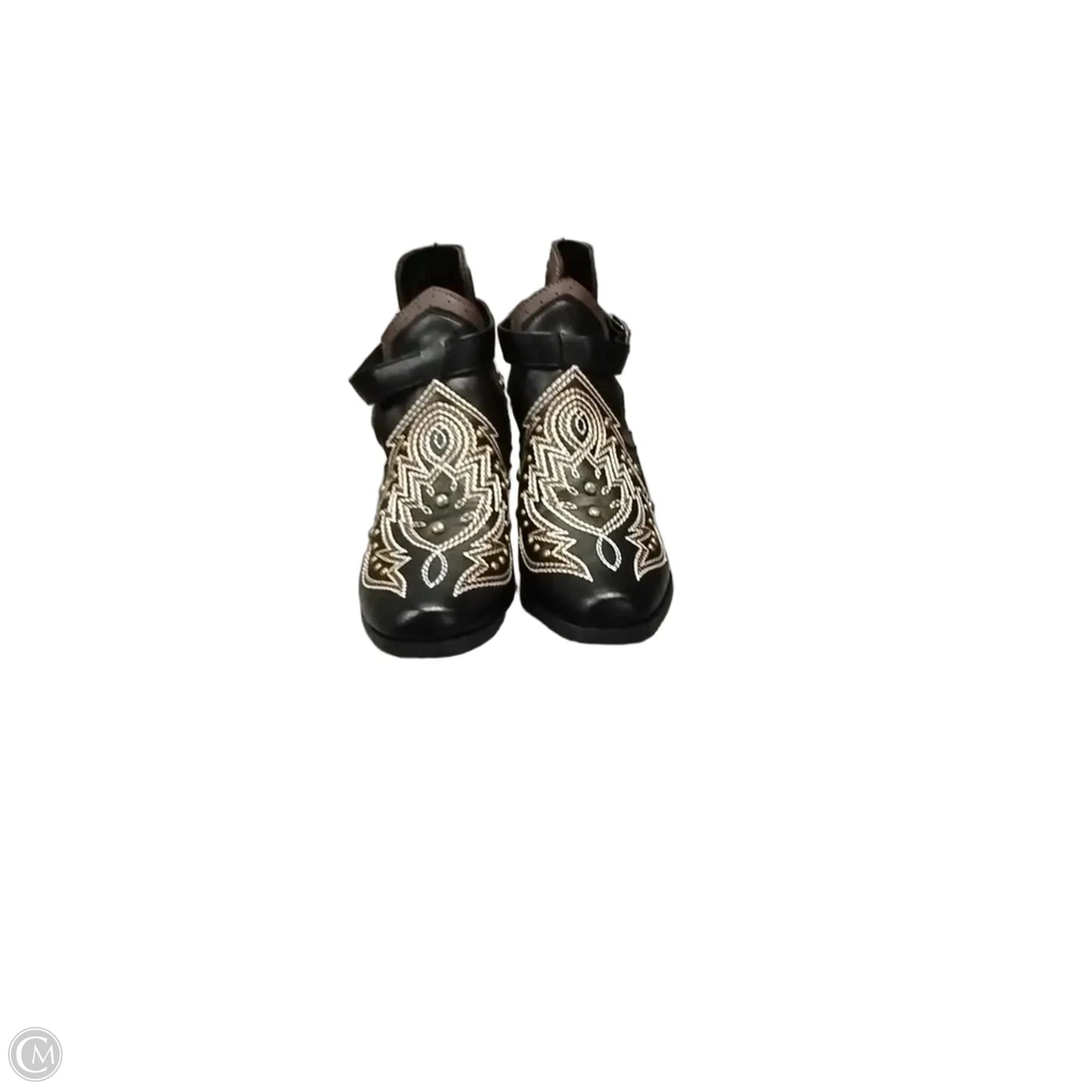 Boots Ankle Heels By Cme In Black & Gold, Size: 5.5