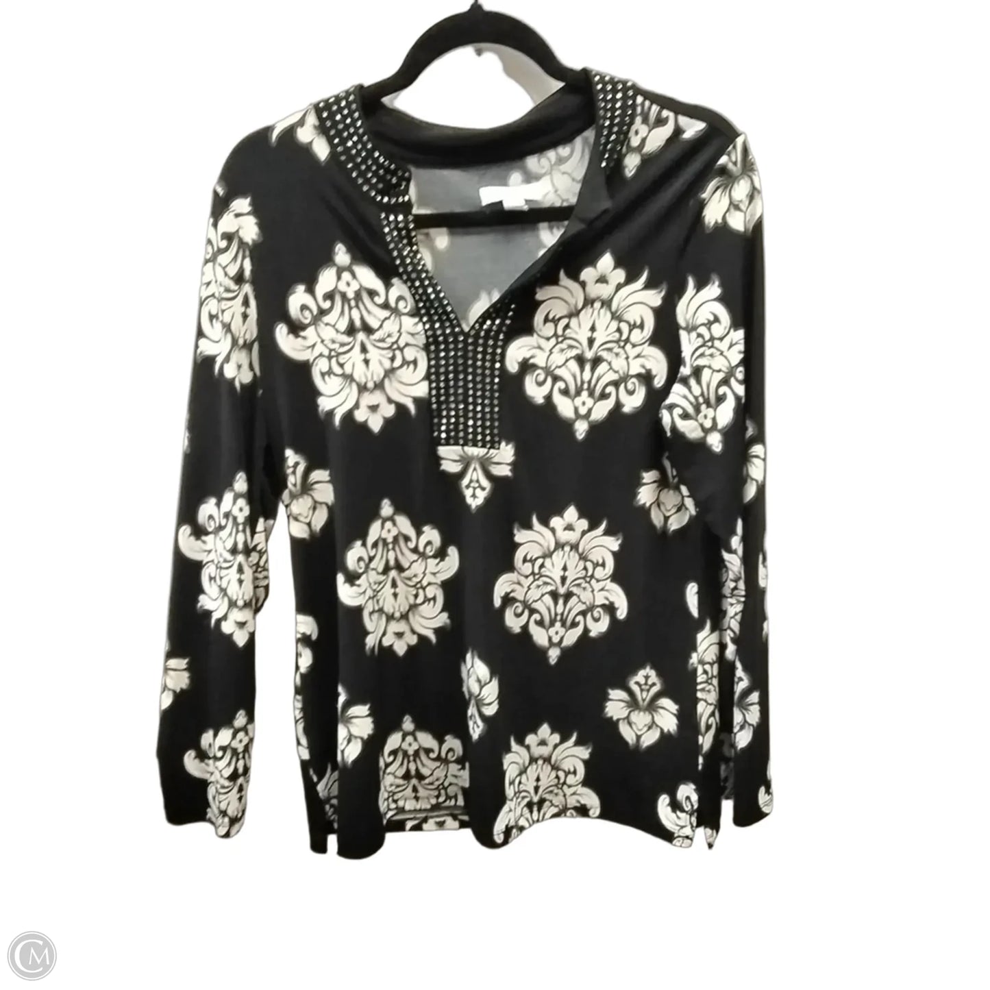 Blouse Long Sleeve By Charter Club In Black & White, Size: Mp