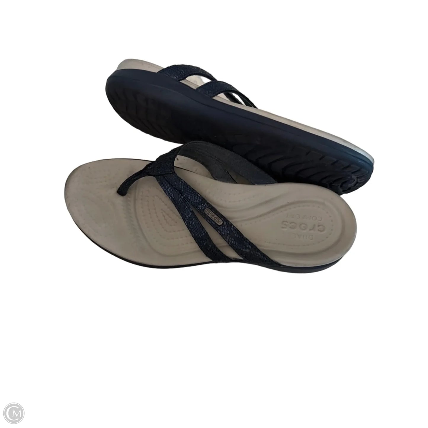 Sandals Flip Flops By Crocs In Blue & Grey, Size: 9