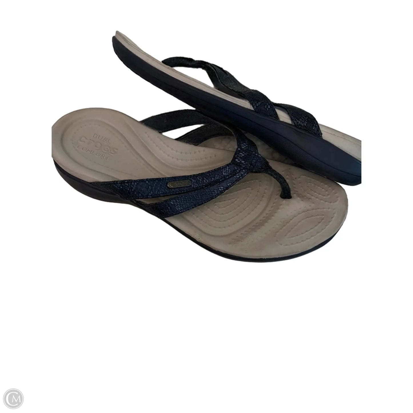 Sandals Flip Flops By Crocs In Blue & Grey, Size: 9
