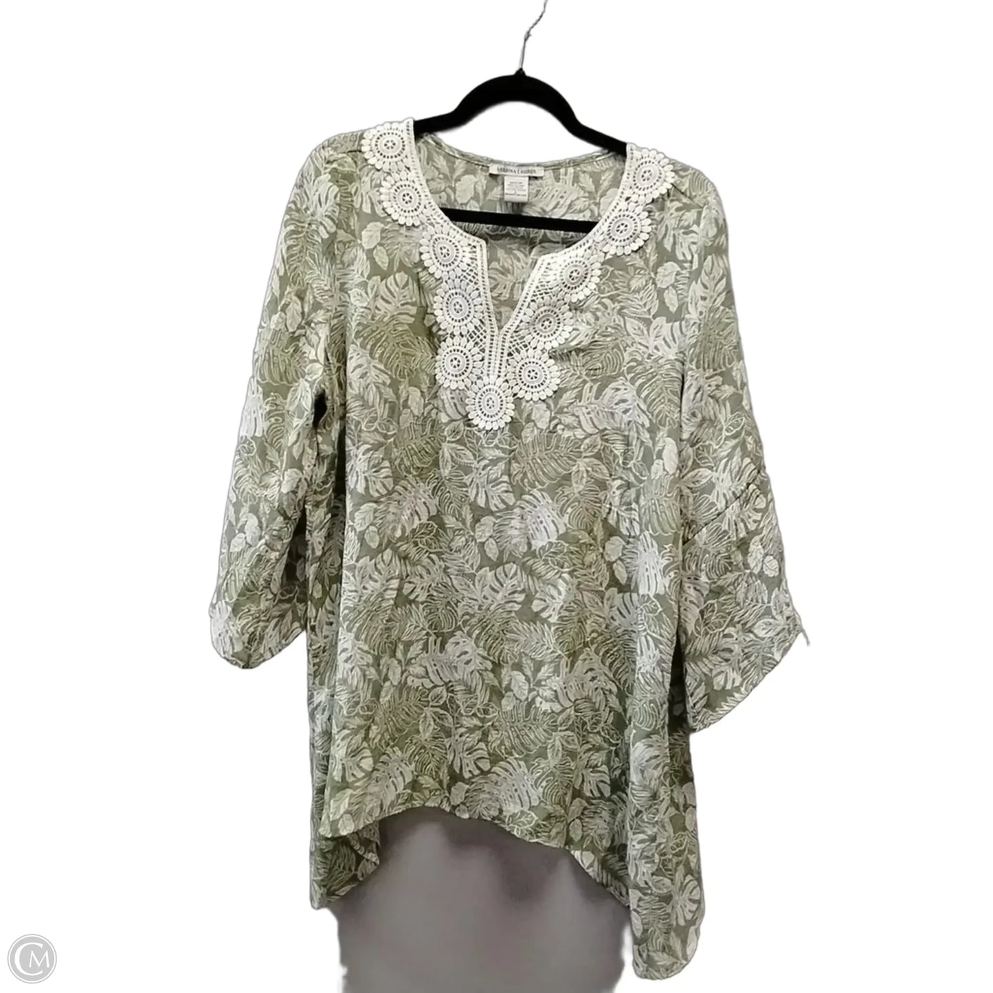 Blouse Long Sleeve By Cme In Green & White, Size: L