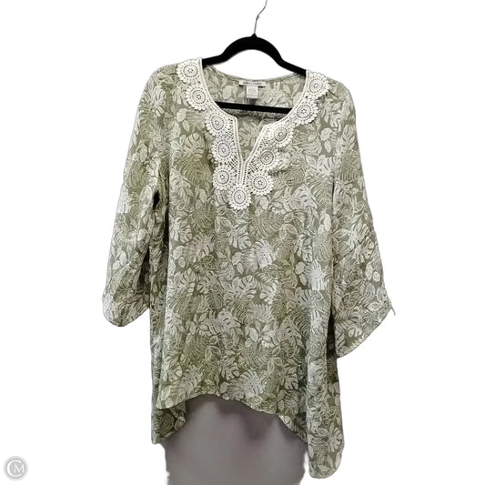 Blouse Long Sleeve By Cme In Green & White, Size: L