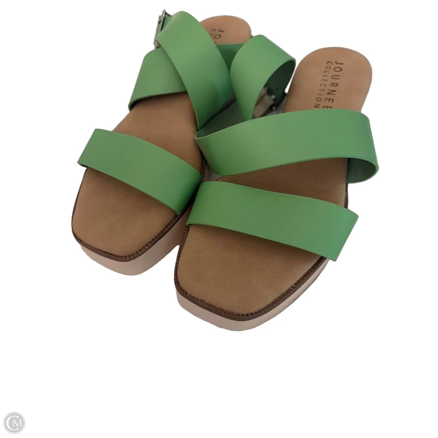 Sandals Flats By Journee In Green & Tan, Size: 7.5