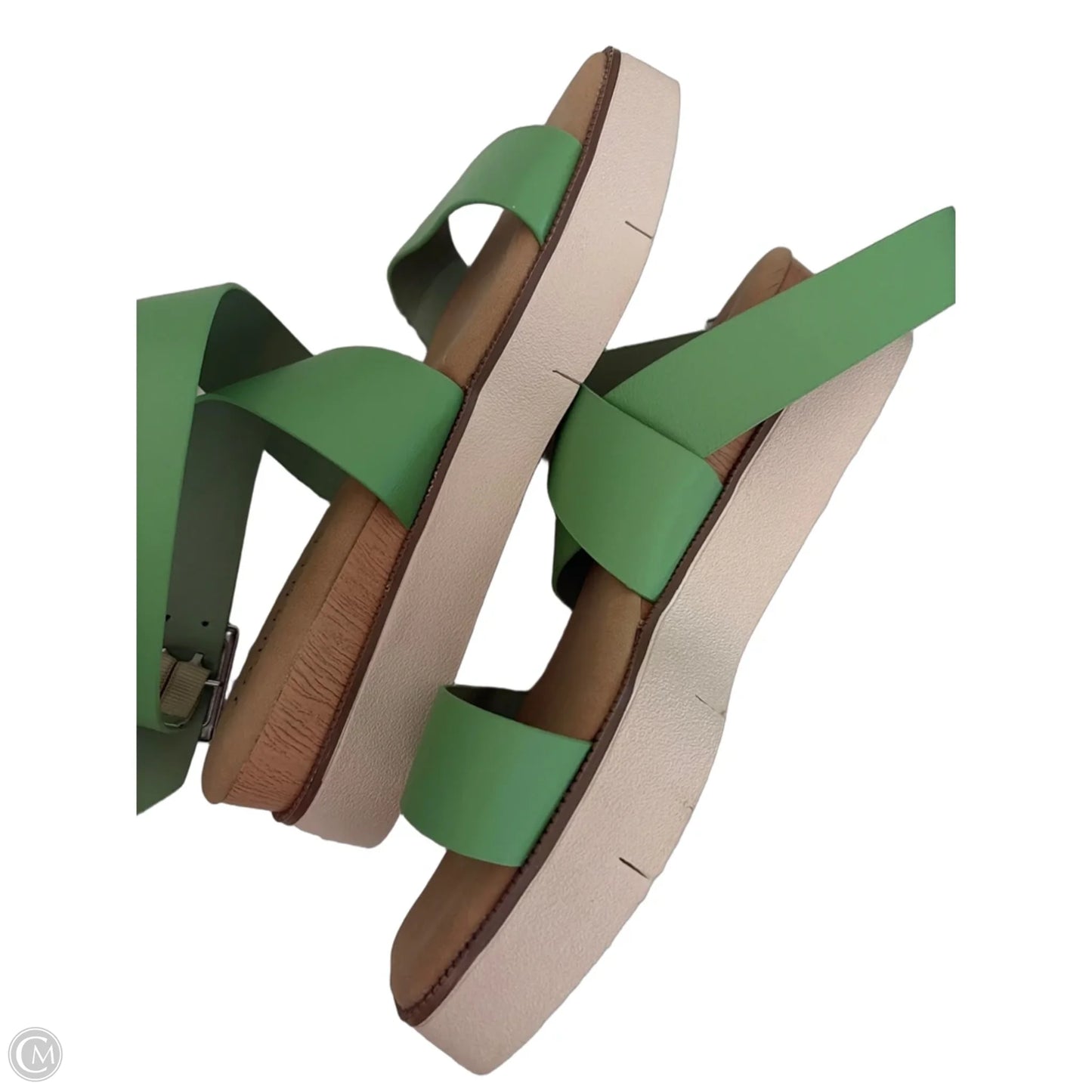 Sandals Flats By Journee In Green & Tan, Size: 7.5