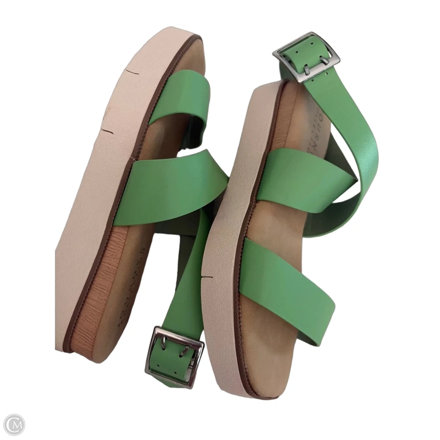 Sandals Flats By Journee In Green & Tan, Size: 7.5