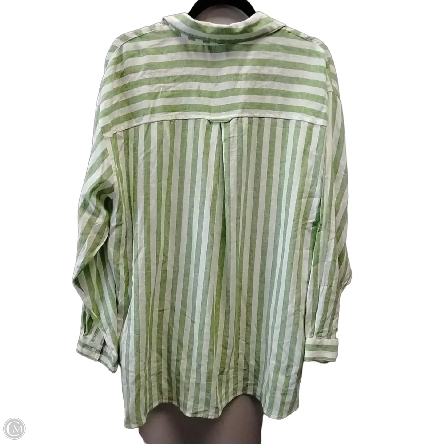 Blouse Long Sleeve By Old Navy In Green & White, Size: Xl