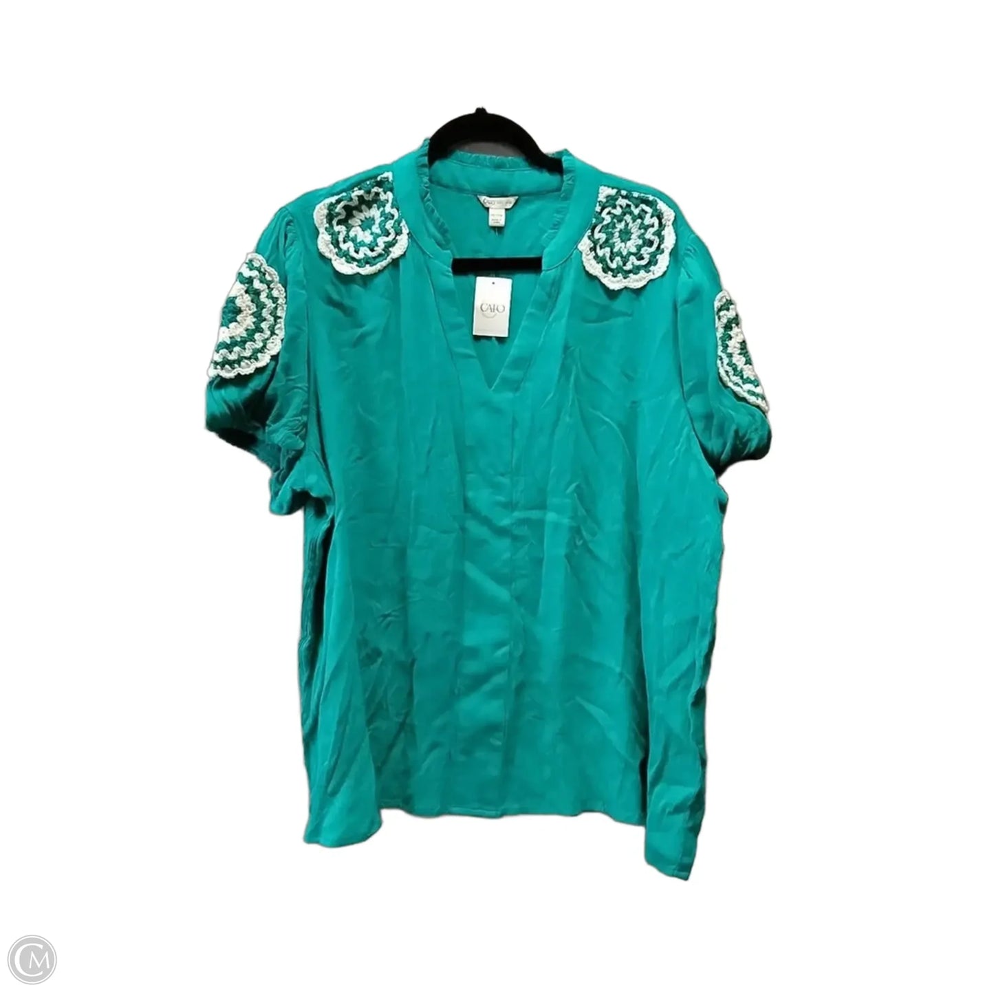 Blouse Short Sleeve By Cato In Green & White, Size: 1x