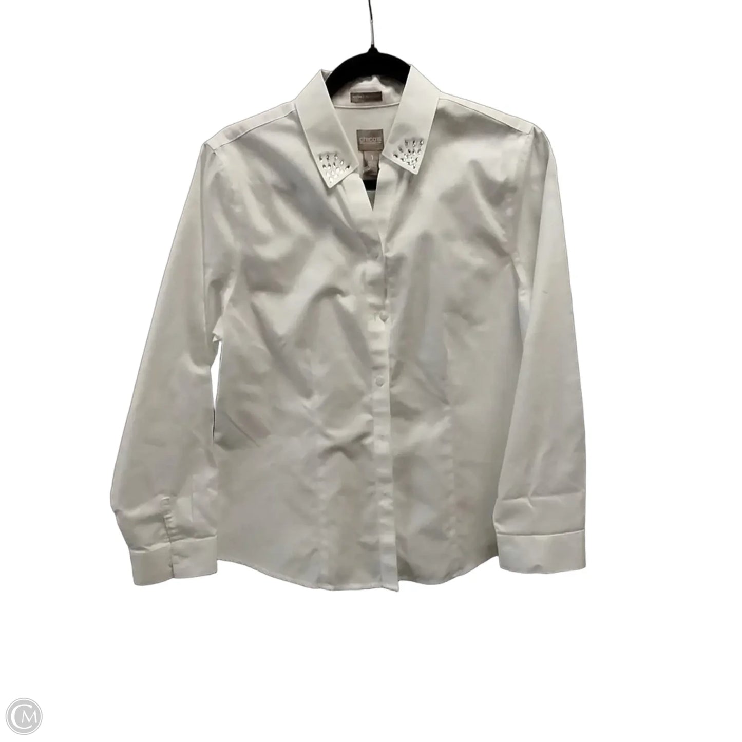 Blouse Long Sleeve By Chicos In White, Size: M