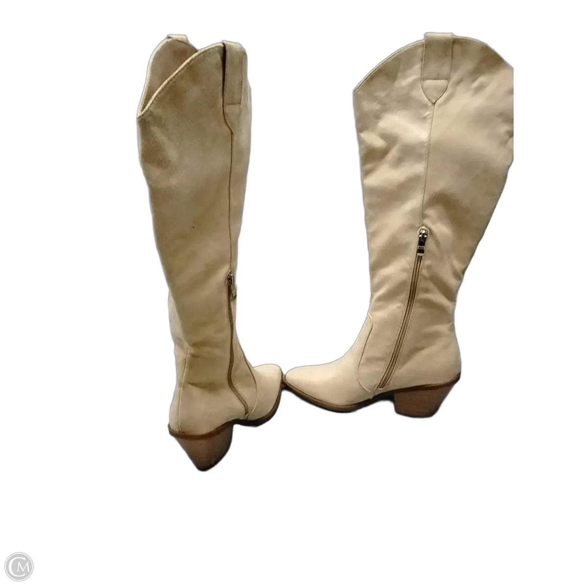 Boots Knee Heels By Cme In Tan, Size: 8.5