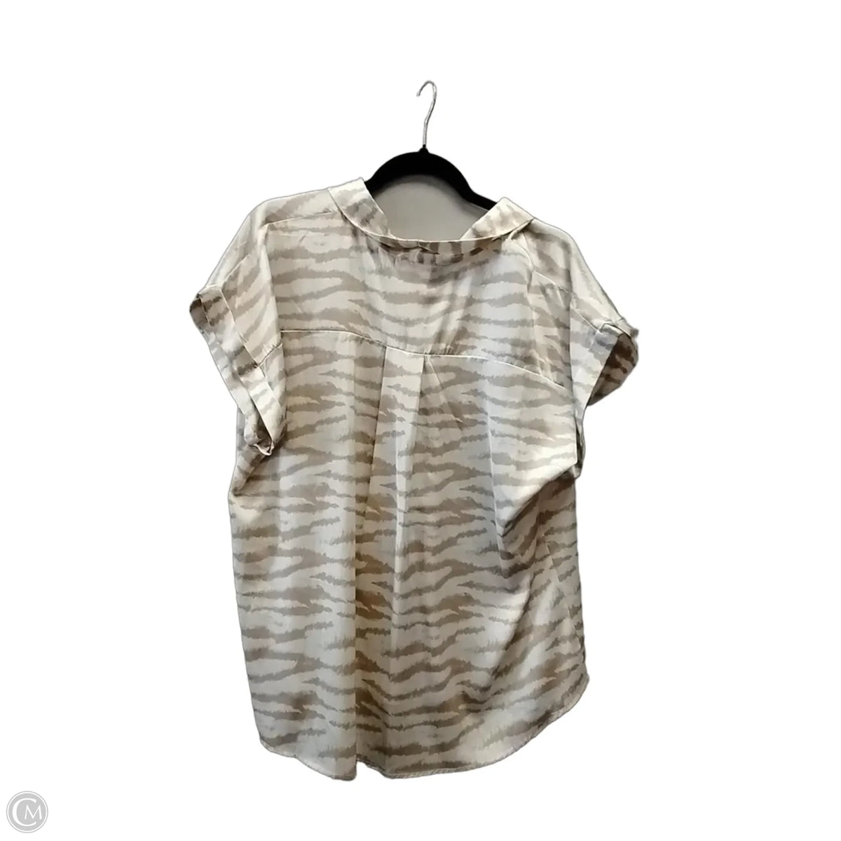 Blouse Short Sleeve By Artistic Works By Lu In Brown & Cream, Size: L