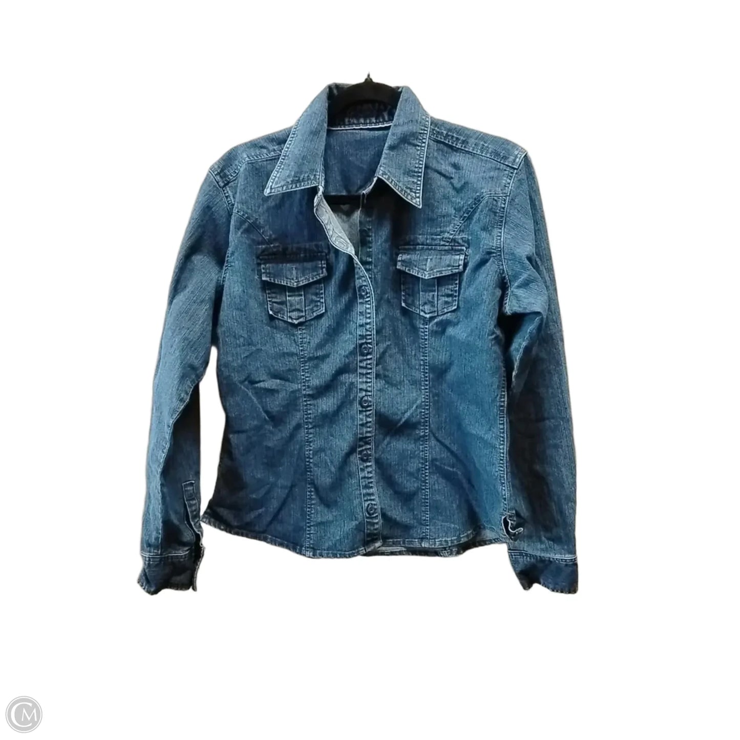 Jacket Shirt By Riders In Blue Denim, Size: M
