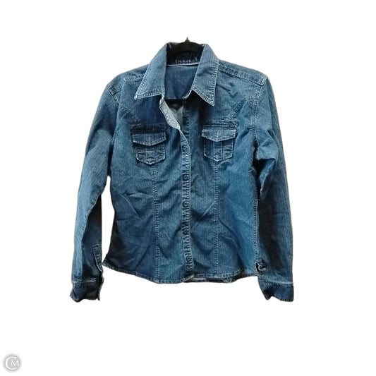 Jacket Shirt By Riders In Blue Denim, Size: M