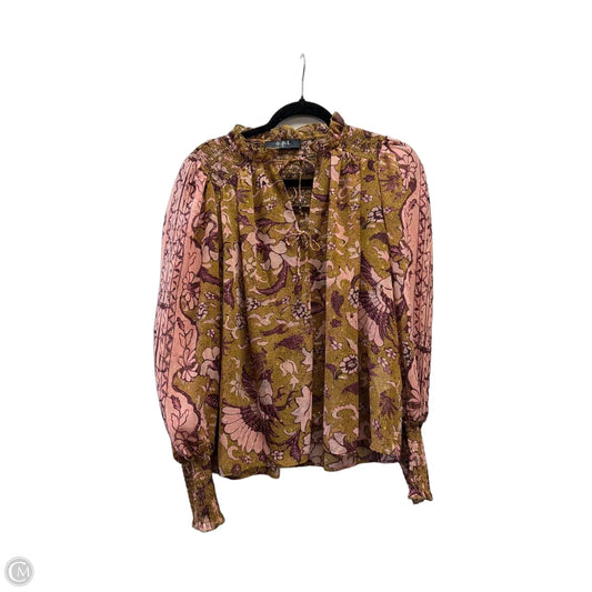Blouse Long Sleeve By Opt In Brown & Pink, Size: M