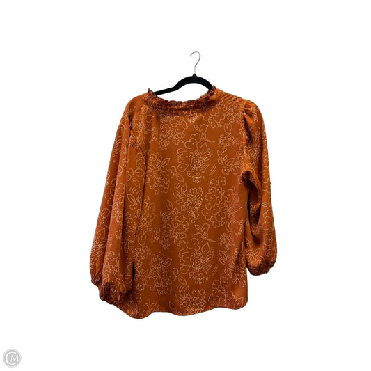Blouse Long Sleeve By Ann Taylor In Orange & White, Size: L