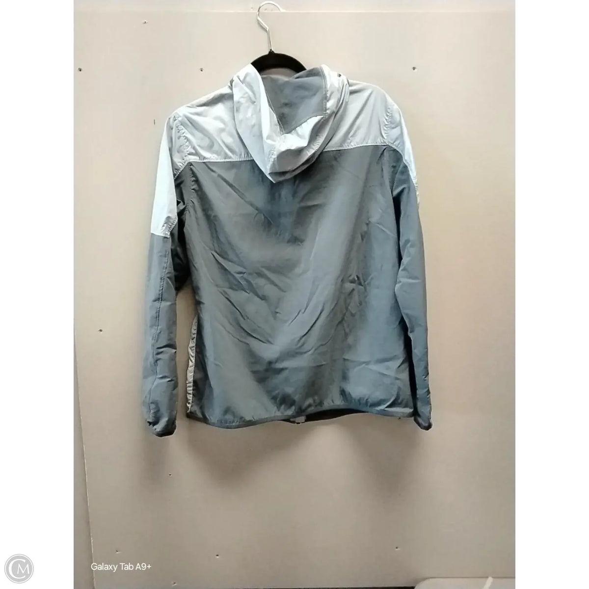 Jacket Windbreaker By Eddie Bauer In Blue & Grey, Size: L
