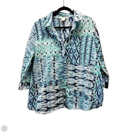 Blouse 3/4 Sleeve By Allison Daley In Blue & Green, Size: 1x