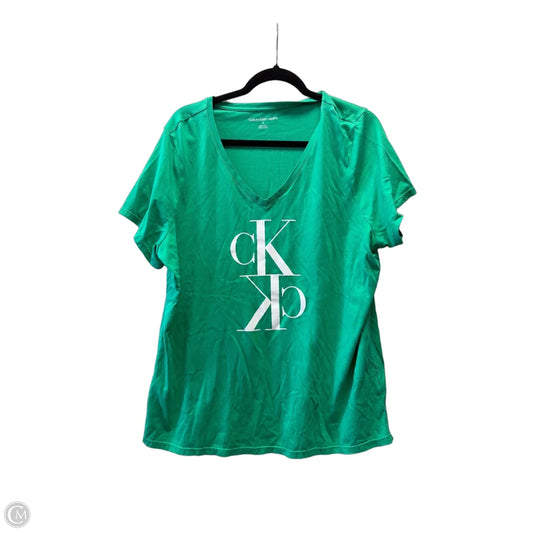 Top Short Sleeve By Calvin Klein In Green & White, Size: 1x