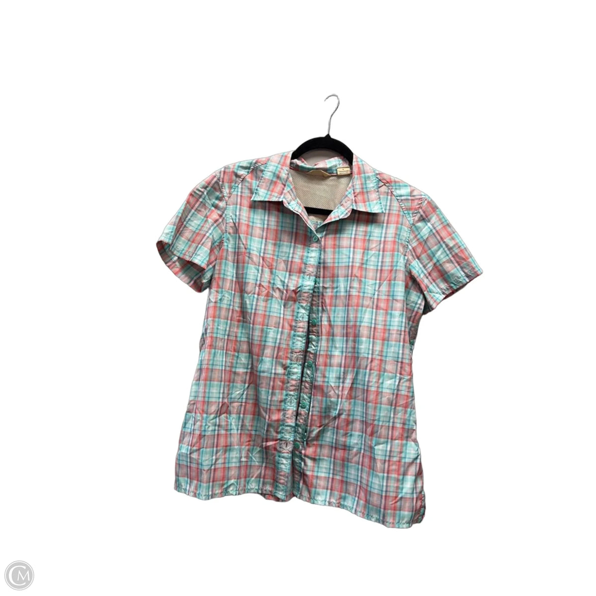 Athletic Top Short Sleeve By Ascend In Plaid Pattern, Size: M