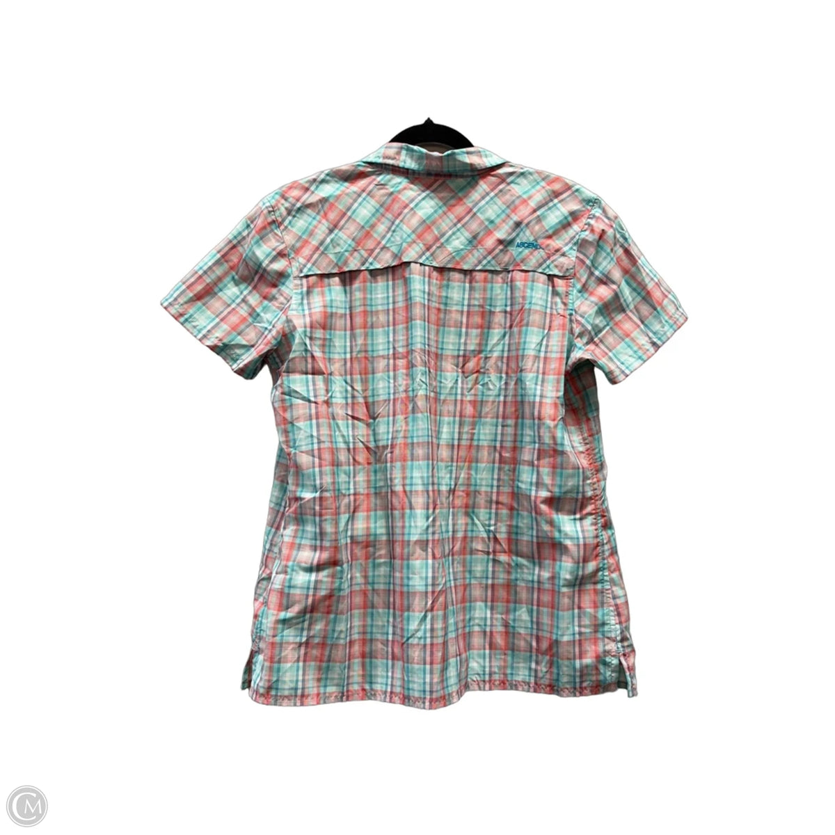 Athletic Top Short Sleeve By Ascend In Plaid Pattern, Size: M